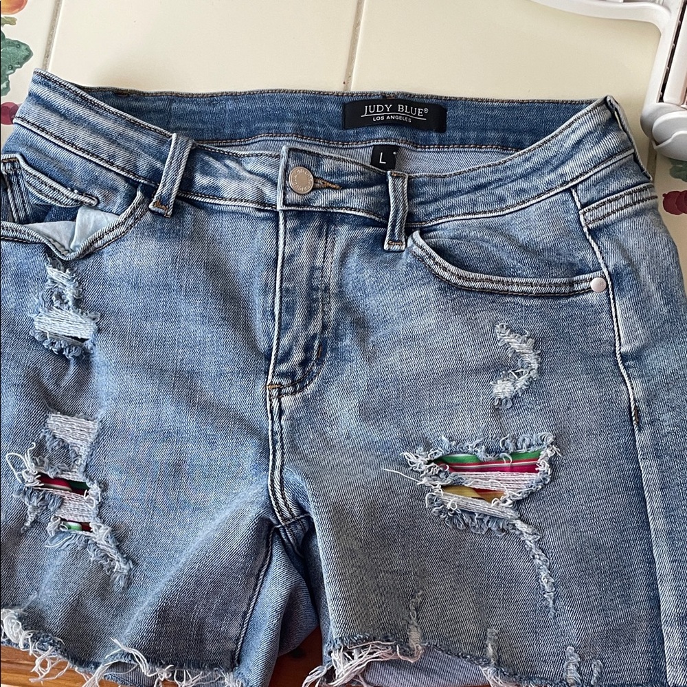 Judy Blue Distressed Jean Shorts - Blue